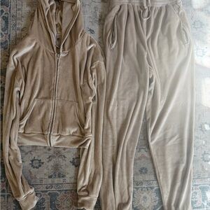 SKIMS Tan Velour Track Pants & Hoodie Set